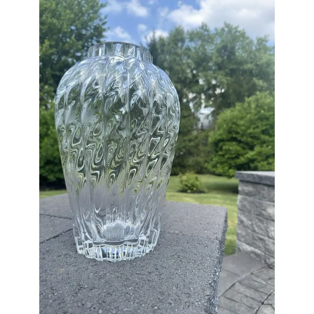 Vintage Tiffany & Co. 13 1/4” Oriental Flower Vase Clear Large Glass Optic Swirl